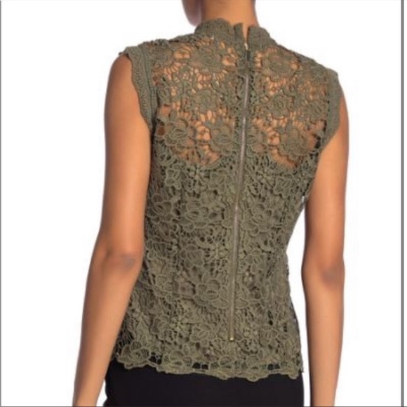 NWT Nanette Lepore Winding Vines Mock Neck Guipure Lace Tank Blouse Olive Green - Picture 10 of 10